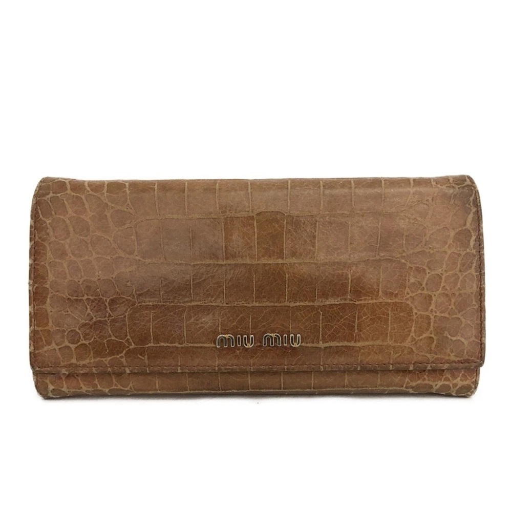 Miu Miu Tan Crocodile Embossed Wallet